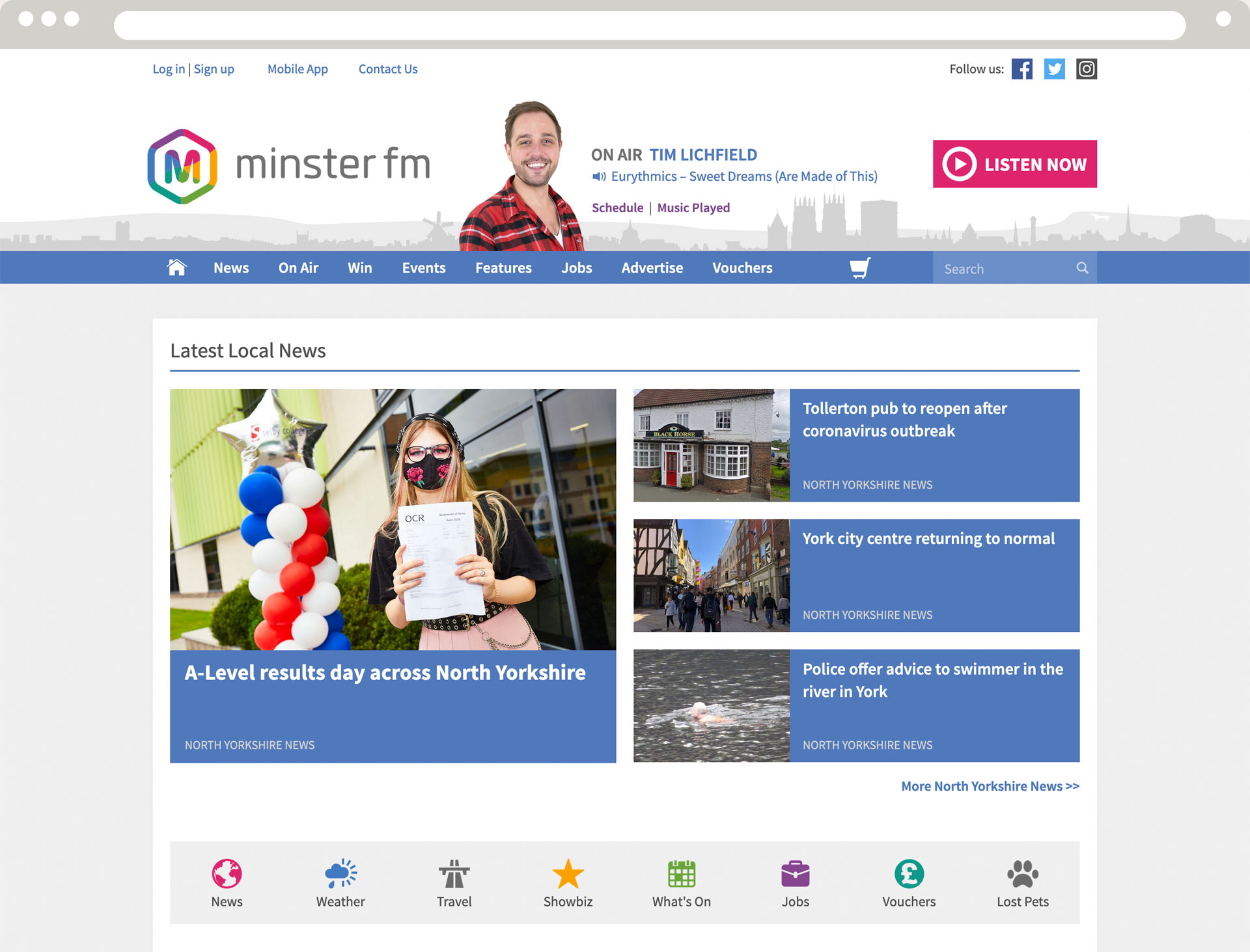 Minster FM Homepage – Desktop View