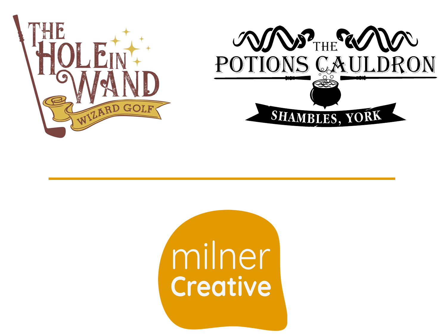 Hole in Wand Potions Cauldron and Milner Creative Logos